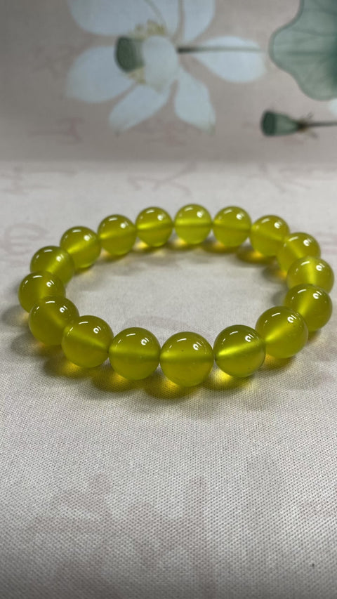 Gelang giok Xiuyan warna kuning emas yang indah, dengan manik-manik bulat dan halus, ukuran: 12mm, gratis ongkos kirim dan pajak.