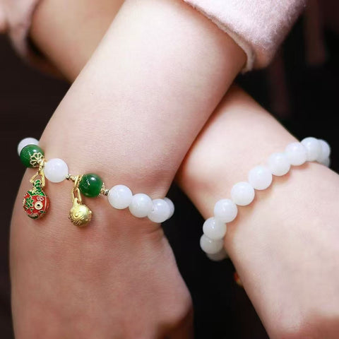 Gelang Giok Putih Hetian Bahan halus dan hangat berlapis emas 14k Ukuran 10mm Sudah termasuk pajak pengiriman.