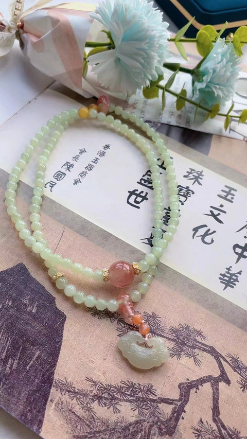 Rantai Air Jernih Giok Hetian Alami Rantai Tujuan Ganda Dengan Model Desain Eksklusif Nan Hong Ukuran 0,6 Termasuk Pajak Pengiriman