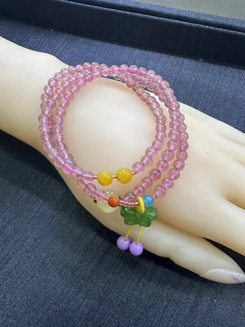Manik-manik Gelang Kristal Stroberi Alami Giok Bulat Ukuran 4mm Dengan Gesper Perdamaian Jasper Sudah termasuk pajak pengiriman.