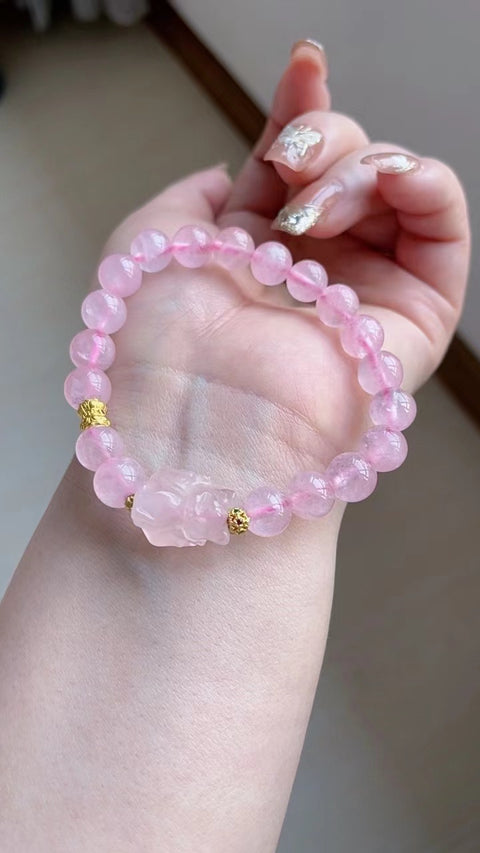 ❤️❤️Gelang kristal merah muda, kepala penuh air, pemutih super, dipasangkan dengan rubah berekor sembilan penangkal kejahatan, spesifikasi 0,8, termasuk pajak pengiriman