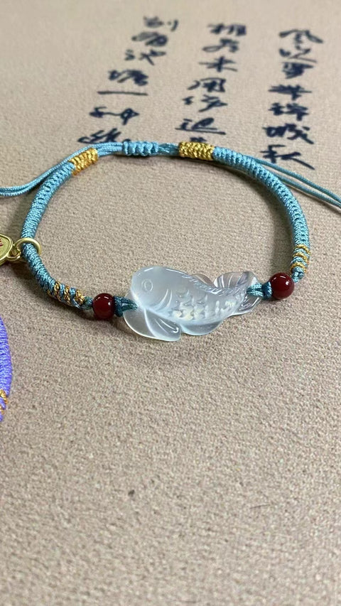 Gelang Ikan Mas Giok Cui Giok Alami dengan aksesoris Termasuk ongkos kirim dan pajak