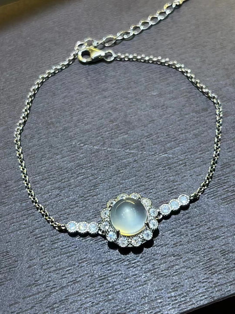 Gelang Giok Cui Giok alami Giok bersih, halus dan hangat dengan tatahan perak 925 Ukuran 8mm; Sudah termasuk pajak pengiriman