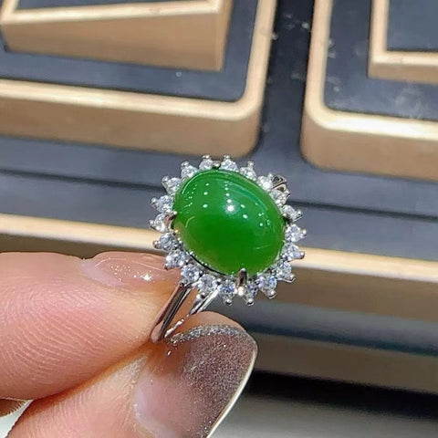 Cincin Pengaturan Berat Jasper Deluxe Alami 925 Pengaturan Perak Ukuran 10 * 8mm Sudah Termasuk Pajak Pengiriman