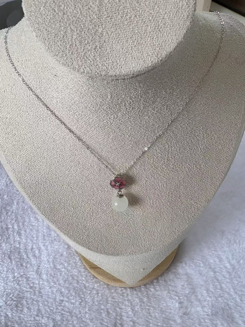 Kalung 26504 kalung bunga sakura giok Hetian alami, gaya baru dan indah, termasuk pengiriman dan pajak