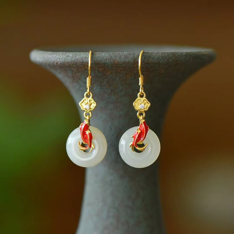 2849-2 Anting Kancing Damai Giok Hetian Giok Alami 925 Tatahan Perak Ukuran 13 * 13mm Giok adalah gaya yang halus dan hangat, indah.
