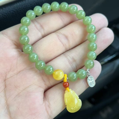 Gelang Giok Hetian Alami Ukuran 8mm Tekstur halus dan gaya hangat Sudah termasuk pajak pengiriman.