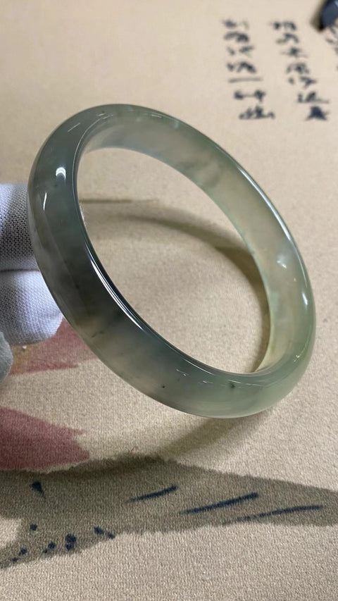 Gelang Tinta Es Batu Giok Cui Giok Gunung Jauh Ukuran 64-66mm Ukuran 65.6mm Lebar Sisi 13.3mm Batu giok semuanya terjadi secara alami Pola acak Pajak Pengiriman Termasuk