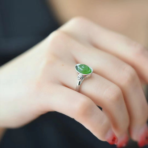 Cincin Dolar Jasper Alami & nbsp; Pengaturan Perak 925 Ukuran 6 * 8mm Giok bersih dan halus dan hangat Termasuk ongkos kirim dan pajak.