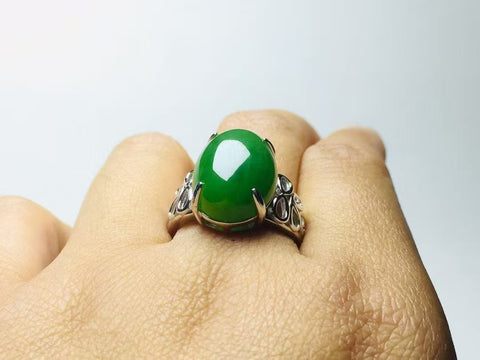 11009 Cincin Telur Jasper Alami yang terbuat dari perak 925 Ukuran 12 * 16mm Giok halus dan hangat, gaya yang indah sudah termasuk pajak pengiriman.