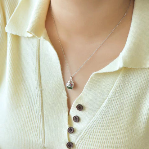 10814 Set Kalung Enamel Peri Jasper Alami dari Giok Perak 925 yang bersih, halus, dan hangat Sudah termasuk pajak pengiriman.