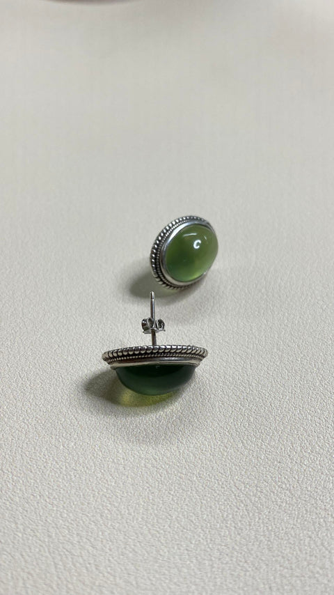 Anting Giok Cui Giok Hijau Penuh Anting-anting Pejantan Besar 925 Perak Set Ukuran 10 ✖️14mn Sudah Termasuk Pajak Pengiriman