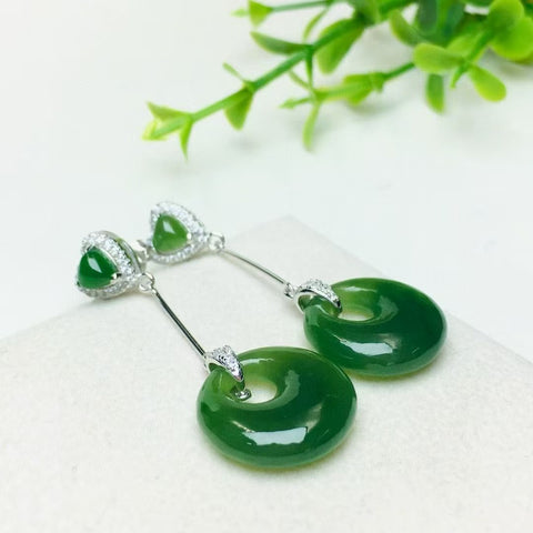 12038 Anting Gesper Perdamaian Jasper Alami Ukuran 16 * 16mm Set dalam Gaya Giok Halus 925 Perak Termasuk pajak pengiriman.