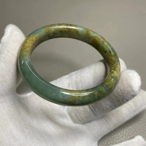 Gelang Giok Bunga Giok Cui Giok Rumput Emas Biru Ukuran 54-56mm Ukuran 55.6mm Lebar Sisi 12.1mm Giok terjadi secara alami Pola acak Termasuk ongkos kirim dan pajak