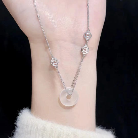 Gaya Kalung Gesper Perdamaian Batu Akik Alami Gaya Kalung Kerah Gaya Selebriti Kelas Atas dalam 925 Perak Termasuk pajak pengiriman