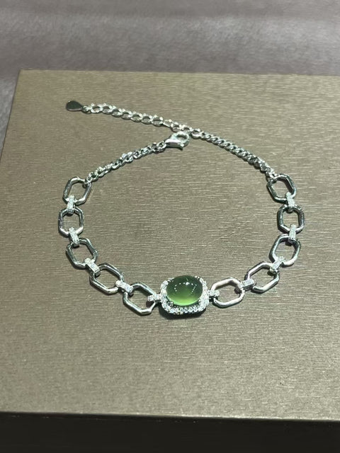 Gelang Giok Alami dari Perak 925 Ukuran 9 * 7mm Giok bersih dan halus Termasuk ongkos kirim dan pajak.