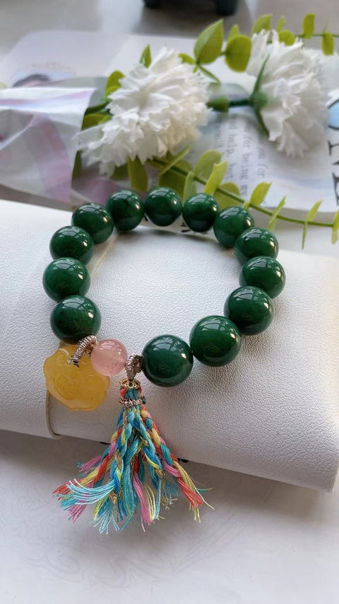 Gelang Jasper Alami Bahan Pit Tua Ukuran 1.4cm Giok halus dan hangat, gaya yang indah, serasi dengan Nanhong dan lilin lebah, sudah termasuk pajak pengiriman.