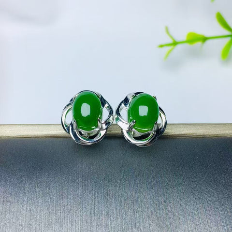 12115 Anting-anting Pejantan Jasper Alami Ukuran 7 * 9mm Set dalam Gaya Giok Halus Perak 925 Termasuk pajak pengiriman.