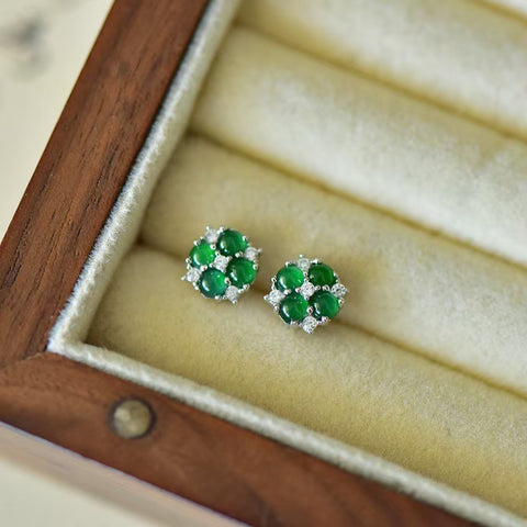 Anting-anting Daun Semanggi Empat Kelopak Batu Giok Cabochon Perak Sterling S925 - 32005 Batu 2,5*2,5. Gratis ongkos kirim dan pajak.