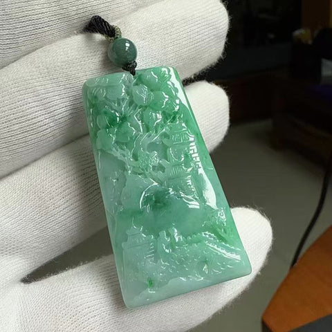 Liontin Shan Shui dari batu giok alami Ukuran 51,8 * 28 * 6,9 mm Batu giok halus dan hangat, dengan pola yang indah Sudah termasuk pajak pengiriman.