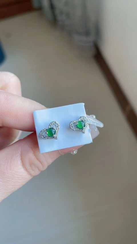 Anting Hati Giok Guatemala Alami 925 Tatahan Perak Bahan Pit Tua Ukuran 0.4cm Giok halus dan hangat; Termasuk Pajak Pengiriman