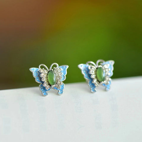 12334 Anting-anting Pejantan Kupu-kupu Enamel Jasper Alami yang terbuat dari batu giok perak 925 yang bersih, halus, dan hangat Sudah termasuk ongkos kirim dan pajak.