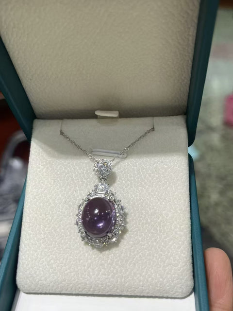 Kalung batu kecubung alami dari perak 925, ukuran 13,5 * 12mm, gaya yang indah, sudah termasuk pajak pengiriman.