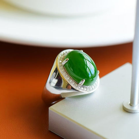 11007 Cincin Telur Jasper Alami yang terbuat dari perak 925 Ukuran 12 * 16mm Giok halus dan hangat, gaya yang indah sudah termasuk pajak pengiriman.
