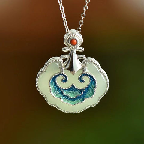 26425 Set Kalung Pipa Enamel Giok Hetian Giok Alami dari 925 Giok Perak bersih, halus dan hangat, gaya yang indah, sudah termasuk pajak pengiriman.