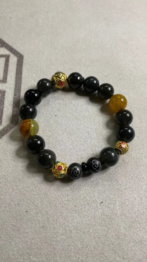 Perdamaian dan Keamanan: Gelang Tinta Penuh Ciu Jade Alami, dengan aksesori yang indah, ukuran: 10mm, sudah termasuk pajak pengiriman.