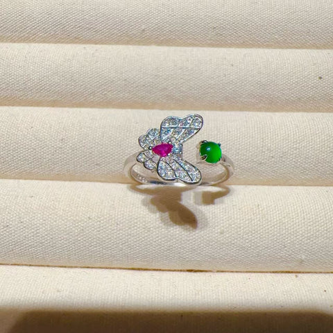 Cincin Kupu-kupu Jadeite Guatemala Alami dari 925 Perak Ukuran 3,5 mm dengan Bezel yang dapat disesuaikan Termasuk pajak pengiriman.