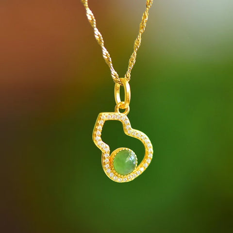 10810-2 Kalung Labu Jasper Alami dari Perak 925. Batu gioknya halus dan hangat, dan gayanya indah.