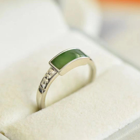 Cincin Busur Jasper Alami 925 Perak Pengaturan Kuno Giok tenang, halus dan hangat Ukuran 10 * 4mm Termasuk Pajak Pengiriman