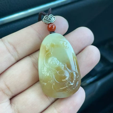 Liontin Giok Hetian Giok Terbuka Buddha Buatan Tangan Liontin Buatan Tangan Warna Gula Alami Gaya Giok Halus Termasuk pajak pengiriman