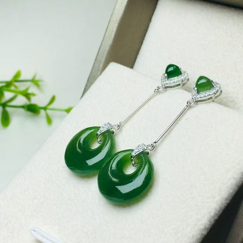 12038 Anting Gesper Perdamaian Jasper Alami Ukuran 16 * 16mm Set dalam Gaya Giok Halus 925 Perak Termasuk pajak pengiriman.