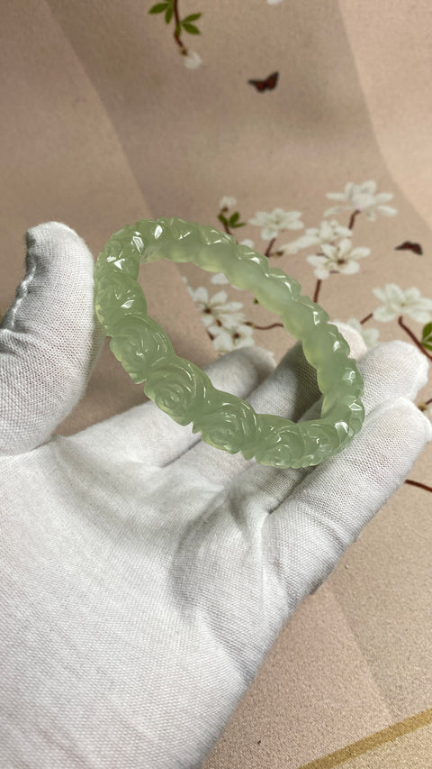 Gelang Bunga Ukiran Giok Cui Cui Gelang Ukiran Halus Gelang Ukiran Halus Rongga 60.3mm Lebar Sisi 12.6mm Giok terjadi secara alami Pola acak Termasuk Pajak Pengiriman