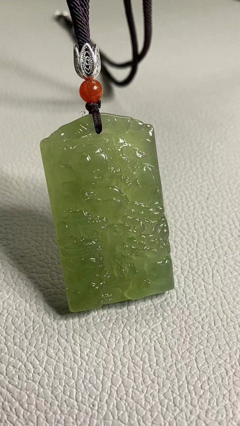 Liontin Lanskap Giok Cui Alami Ukuran 55 * 31mm Giok Buatan Tangan Termasuk Pengiriman & Pajak