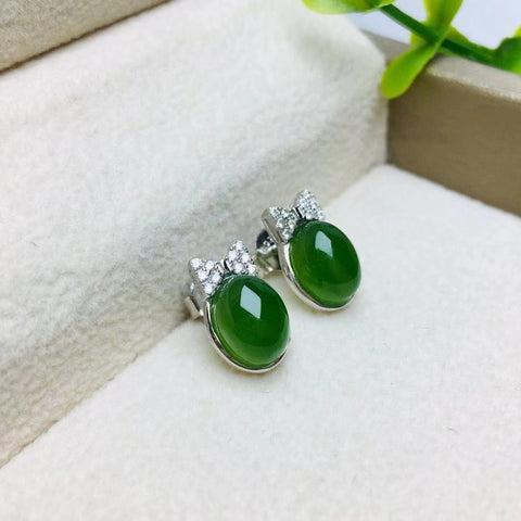 Anting-anting Giok Jasper Telur Alami yang bersih dan halus, terbuat dari perak 925, gaya asli, sudah termasuk pajak pengiriman.