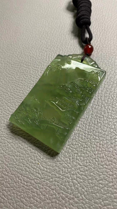 Liontin Plakat Air Gunung Giok Cui Giok alami bersih, halus dan hangat Ukuran 73 * 42mm Dua sisi Termasuk ongkos kirim dan pajak.