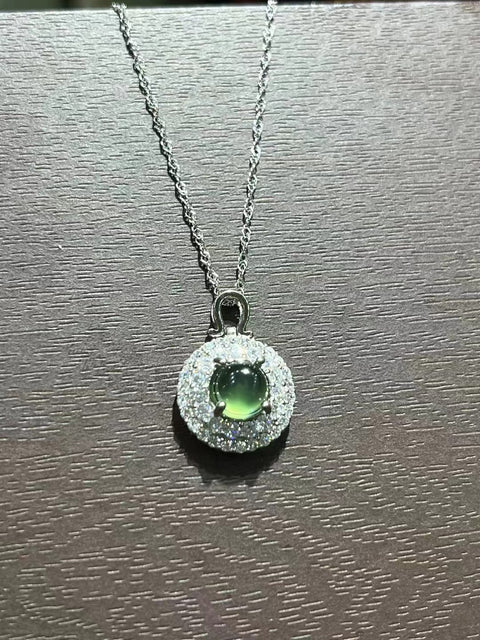Kalung Giok Alami dengan Zirkonia dari 925 Perak Ukuran 6,5 mm Sudah termasuk pajak pengiriman