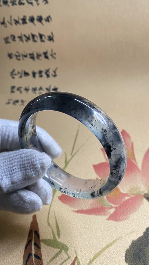 Gelang Tinta Es Alami Ukuran 57-59mm Ukuran 58.4mm Lebar Sisi 16.1mm Giok semuanya terjadi secara alami Pola acak termasuk pajak pengiriman!