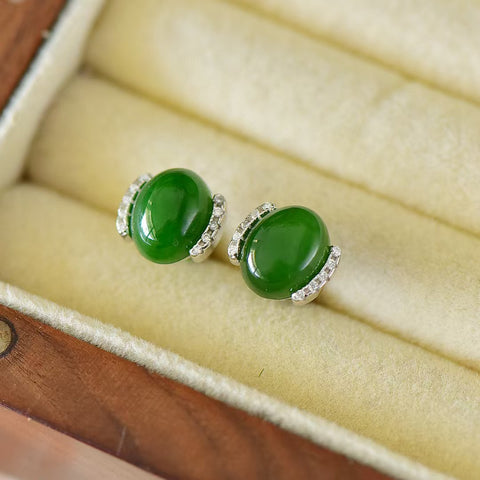 Anting-anting Cabochon Giok Hetian Bertatahkan Perak S925 a 12112#, Spesifikasi 8×10mm. Gratis ongkos kirim dan pajak.