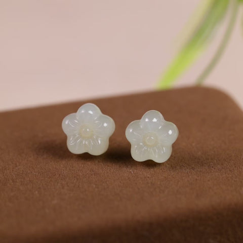 Anting Tusuk Bunga Lima Kelopak (Perak S925 & Giok Hetian 8474Q-2# Ukuran batu: 11 x 11 mm. Gratis ongkos kirim dan pajak.