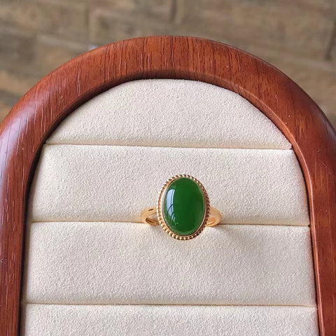 Batu Giok Cincin Jasper Alami bersih, halus dan hangat Ukuran 10 * 14mm 925 Pengaturan Perak Berwarna & nbsp; Termasuk Pajak Pengiriman
