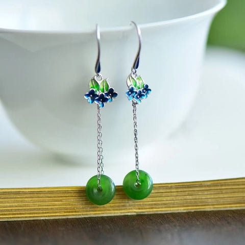 17029 Anting Enamel Gesper Perdamaian Jasper Alami Set dalam 925 Perak Ukuran 10 * 10mm Giok adalah gaya yang bersih, halus dan hangat, indah.