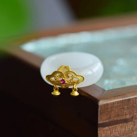 Set Cincin Giok Hetian Alami dari Giok Perak 925 yang bersih, halus dan hangat Ukuran 20mm Sudah termasuk pajak pengiriman.