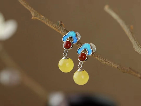 Anting-anting lilin lebah alami yang terbuat dari perak 925 dengan enamel Termasuk pajak pengiriman