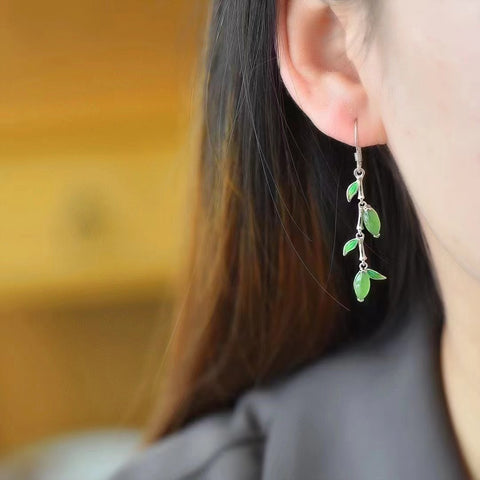 Anting Bambu Enamel Jasper Alami 925 Pengaturan Perak Ukuran 9 * 4mm Giok bersih, halus dan hangat; Gaya Sudah termasuk pajak pengiriman.