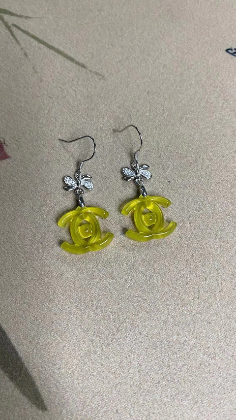 Anting Giok Giok Giok Emas Kuning Giok Alam 925 Pengaturan Perak Ukuran 17 * 17mm Giok bersih dan halus sudah termasuk Pajak Pengiriman