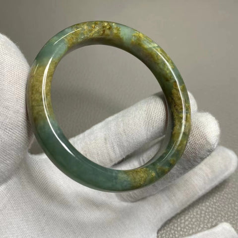 Gelang Giok Bunga Giok Cui Giok Rumput Emas Biru Ukuran 54-56mm Ukuran 55.6mm Lebar Sisi 12.1mm Giok terjadi secara alami Pola acak Termasuk ongkos kirim dan pajak